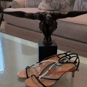 Zara Strappy Sandals - Black, Orange, and Tan